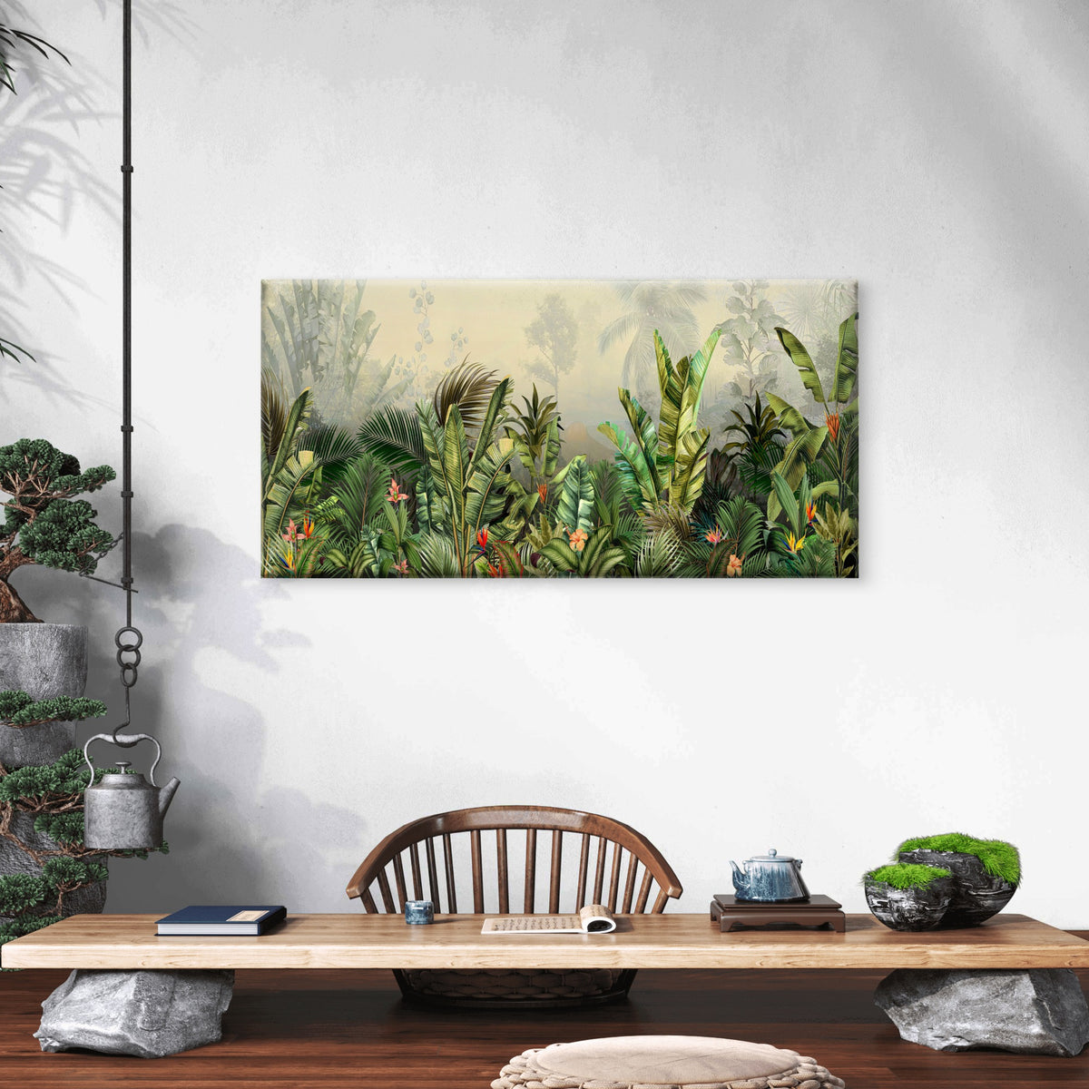 Botanical Tropical Jungle Leaves Wall Art Canvas Office Home Room Framed 120x60cm