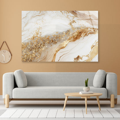 Natural White and Gold Marble Texture Acrylic Glass Print Tempered Glass Wall Art 100% Made in Australia Ready to Hang