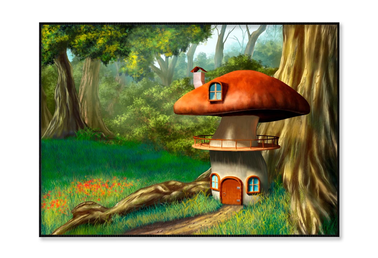 Mushroom House in An Enchanted Forest Home Decor Premium Quality Poster Print Choose Your Sizes