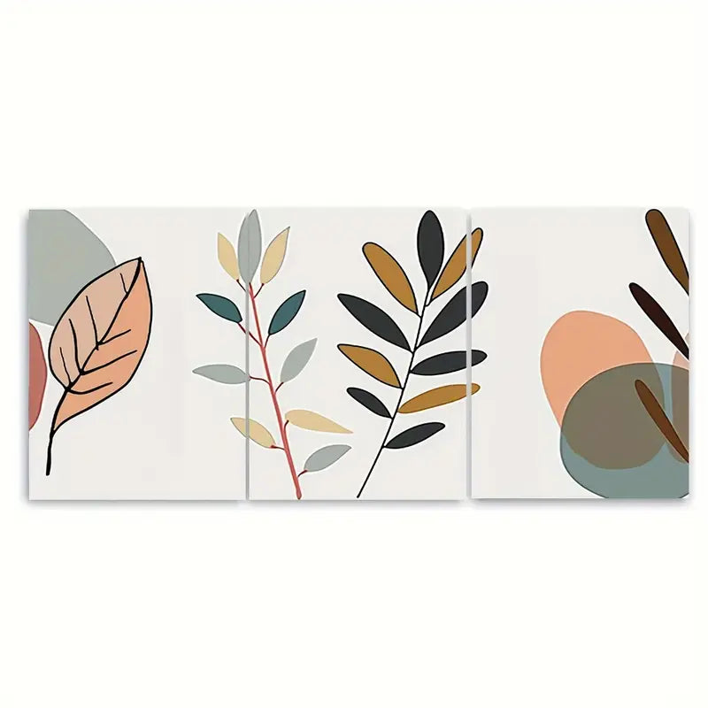 3pcs Earthy Green Brown Leaf Design Metal Print Ready to Hang Art