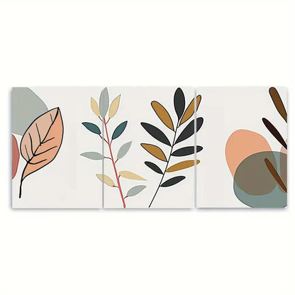 3pcs Earthy Green Brown Leaf Design Metal Print Ready to Hang Art