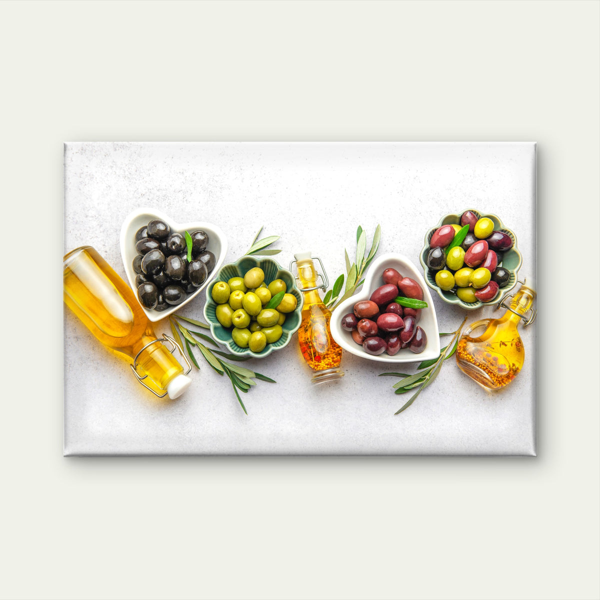 Culinary Display Mediterranean Ingredients Fresh Olives and Oil Wall Art Decor 100% Australian Made