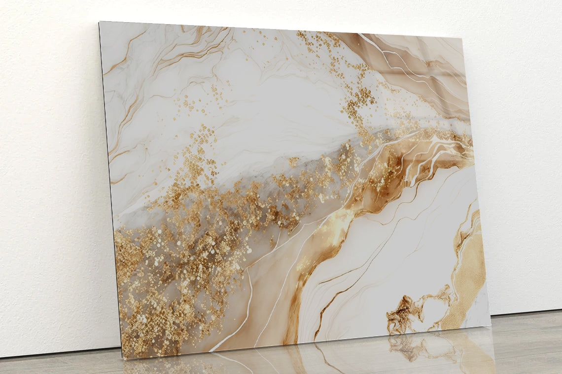 Natural White and Gold Marble Texture Acrylic Glass Print Tempered Glass Wall Art 100% Made in Australia Ready to Hang