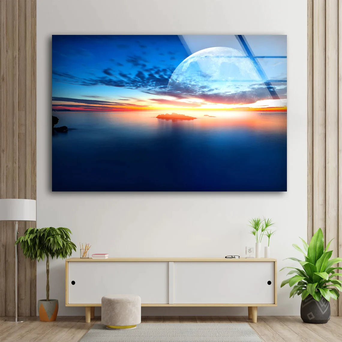 Moon & Sunset Sea View UV Direct Aluminum Print Australian Made Quality