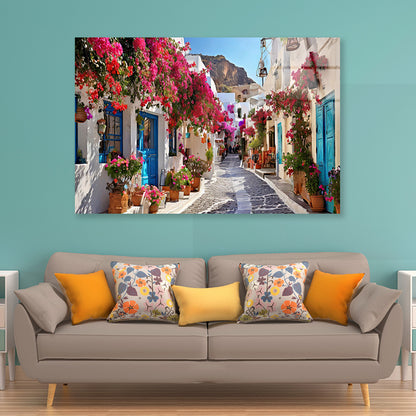 Street with Buildings and Flowers Acrylic Glass Print Tempered Glass Wall Art 100% Made in Australia Ready to Hang