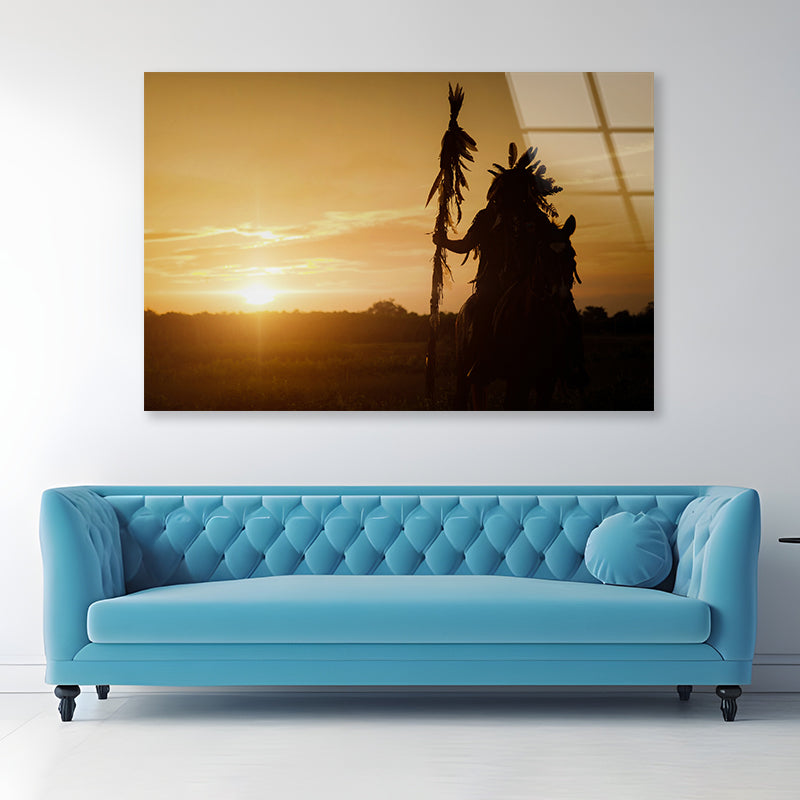 American Indian Tribe with Sunset Acrylic Glass Print Tempered Glass Wall Art 100% Made in Australia Ready to Hang