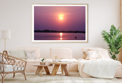 Scenery Of Along the Lake Has an Orange Sky & Sunset Home Decor Premium Quality Poster Print Choose Your Sizes