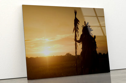 American Indian Tribe with Sunset Acrylic Glass Print Tempered Glass Wall Art 100% Made in Australia Ready to Hang