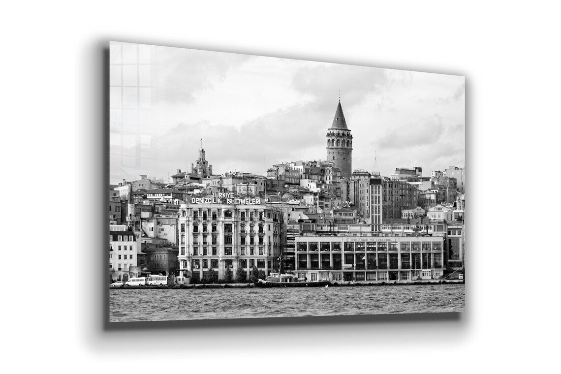 Galata Bridge B&W View UV Direct Aluminum Print Australian Made Quality