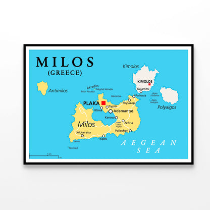 Milos, Island of Greece, Political Map Home Decor Premium Quality Poster Print Choose Your Sizes