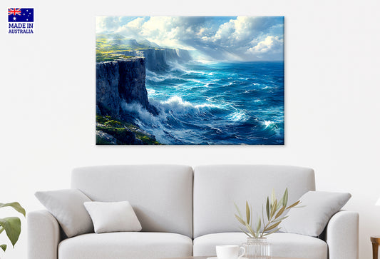 Coastal With Rugged Cliffs Crashing Waves Wall Art Decor 100% Australian Made