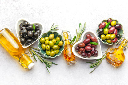Culinary Display Mediterranean Ingredients Fresh Olives and Oil Wall Art Decor 100% Australian Made