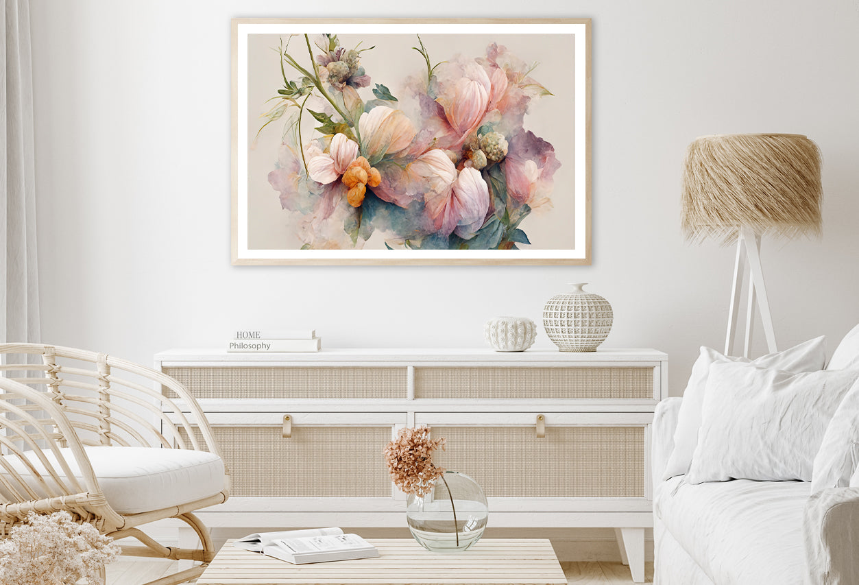 Pink and White Flowers Painting Home Decor Premium Quality Poster Print Choose Your Sizes