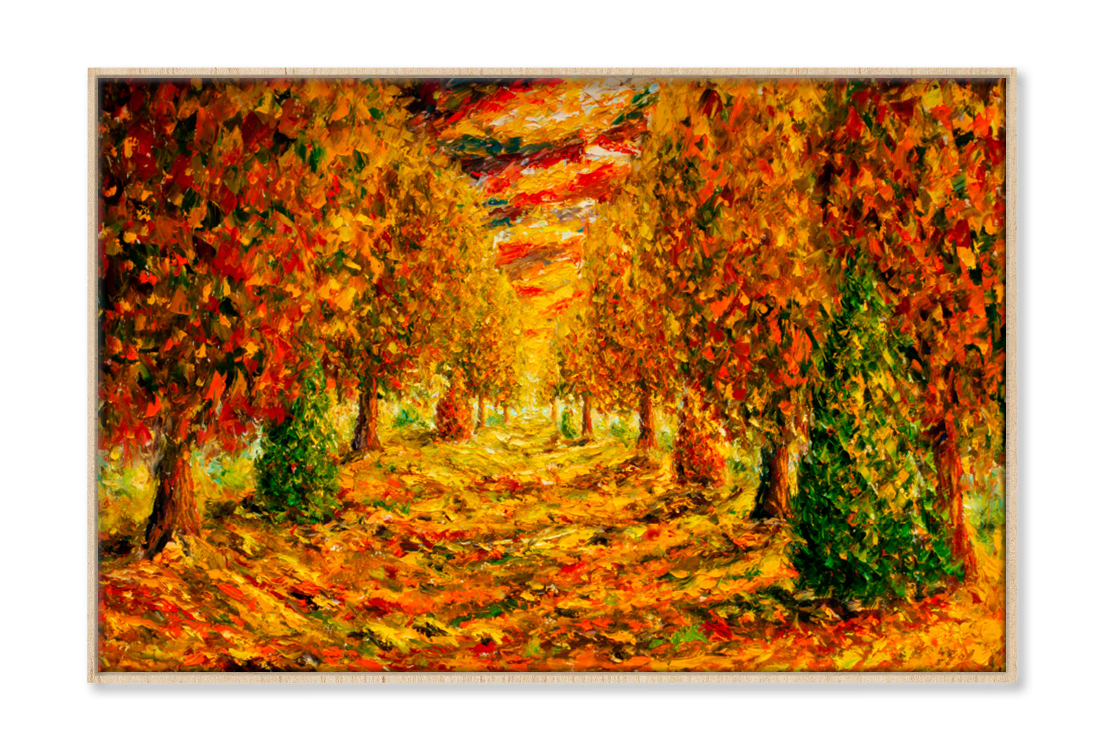 Colorful Yellow Orange Red Autumn Oil Painting Wall Art Limited Edition High Quality Print Canvas Box Framed Natural