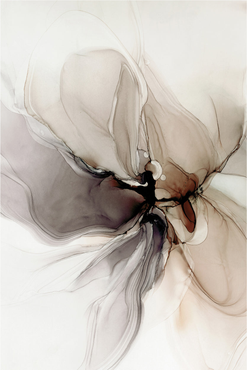 Neutral Brown Beige Fluid Ink Flower Swirl 60x90cm Metal Print Ready to Hang