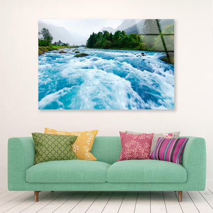 Milky Blue Glacial Water of Briksdal River in Norway Acrylic Glass Print Tempered Glass Wall Art 100% Made in Australia Ready to Hang