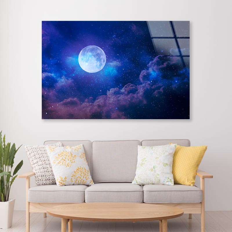 Full Moon in The Night Sky Acrylic Glass Print Tempered Glass Wall Art 100% Made in Australia Ready to Hang