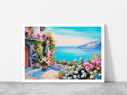 House Near The Sea Oil Painting Glass Framed Wall Art, Ready to Hang Quality Print Without White Border White