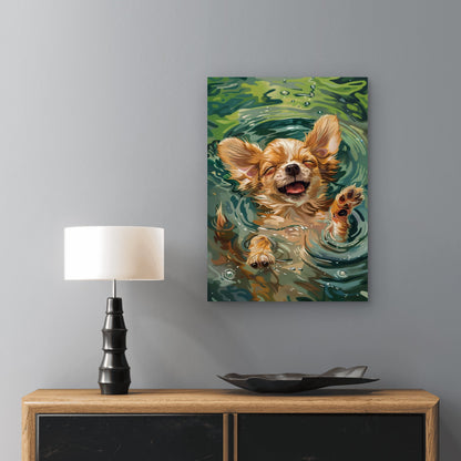 Happy Chihuahua Puppy Swimming 60x90cm Metal Print Ready to Hang