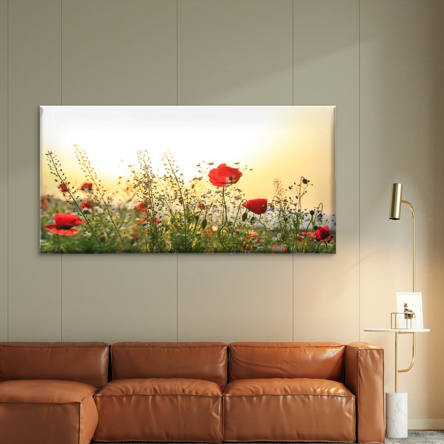 Red Poppy Field Wildflower Bloom Wall Art Canvas Office Home Room Framed 120x60cm