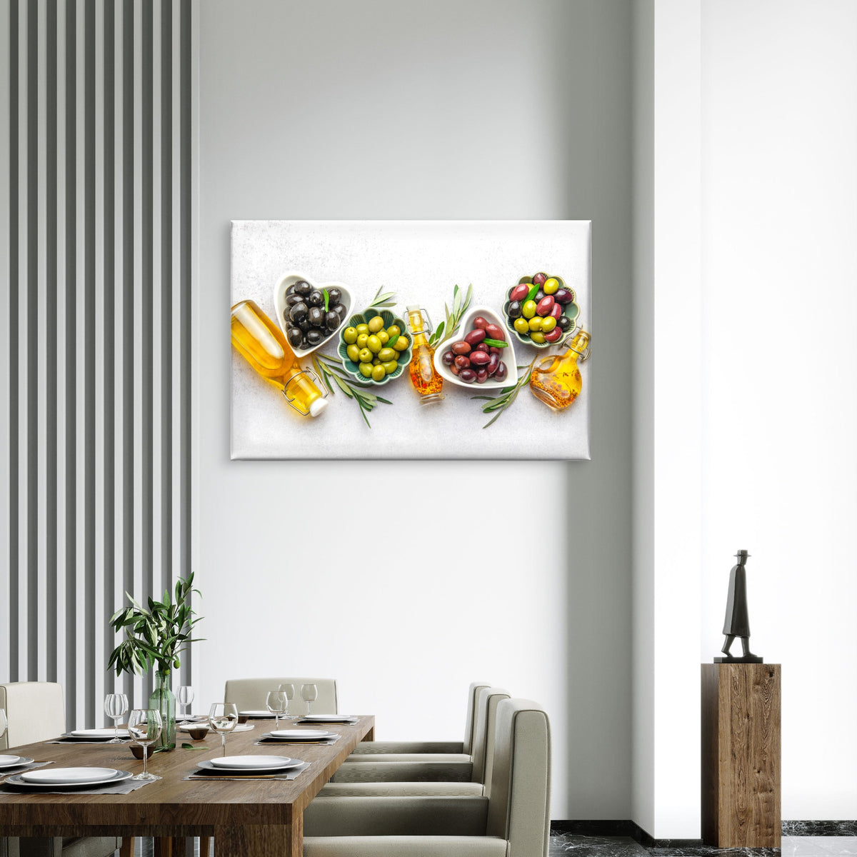 Culinary Display Mediterranean Ingredients Fresh Olives and Oil Wall Art Decor 100% Australian Made