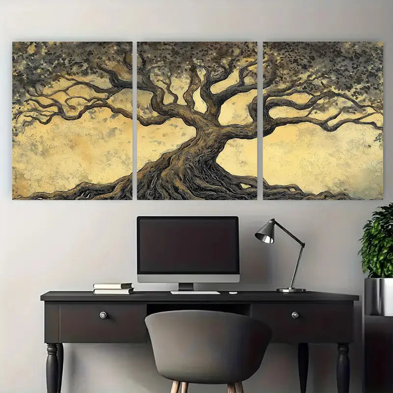 3pcs Tree of Life Earthy Toned Pastel Metal Print Ready to Hang Art