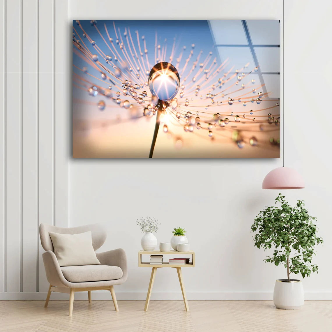 Waterdrops on Dandelion UV Direct Aluminum Print Australian Made Quality