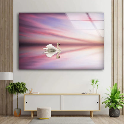 Swan on Lake Sunset UV Direct Aluminum Print Australian Made Quality