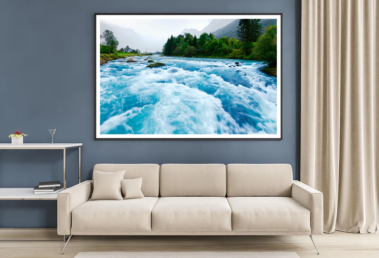 Milky Blue Glacial Water of Briksdal River in Norway Home Decor Premium Quality Poster Print Choose Your Sizes