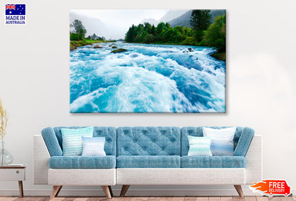 Milky Blue Glacial Water of Briksdal River in Norway  Wall Art Decor 100% Australian Made