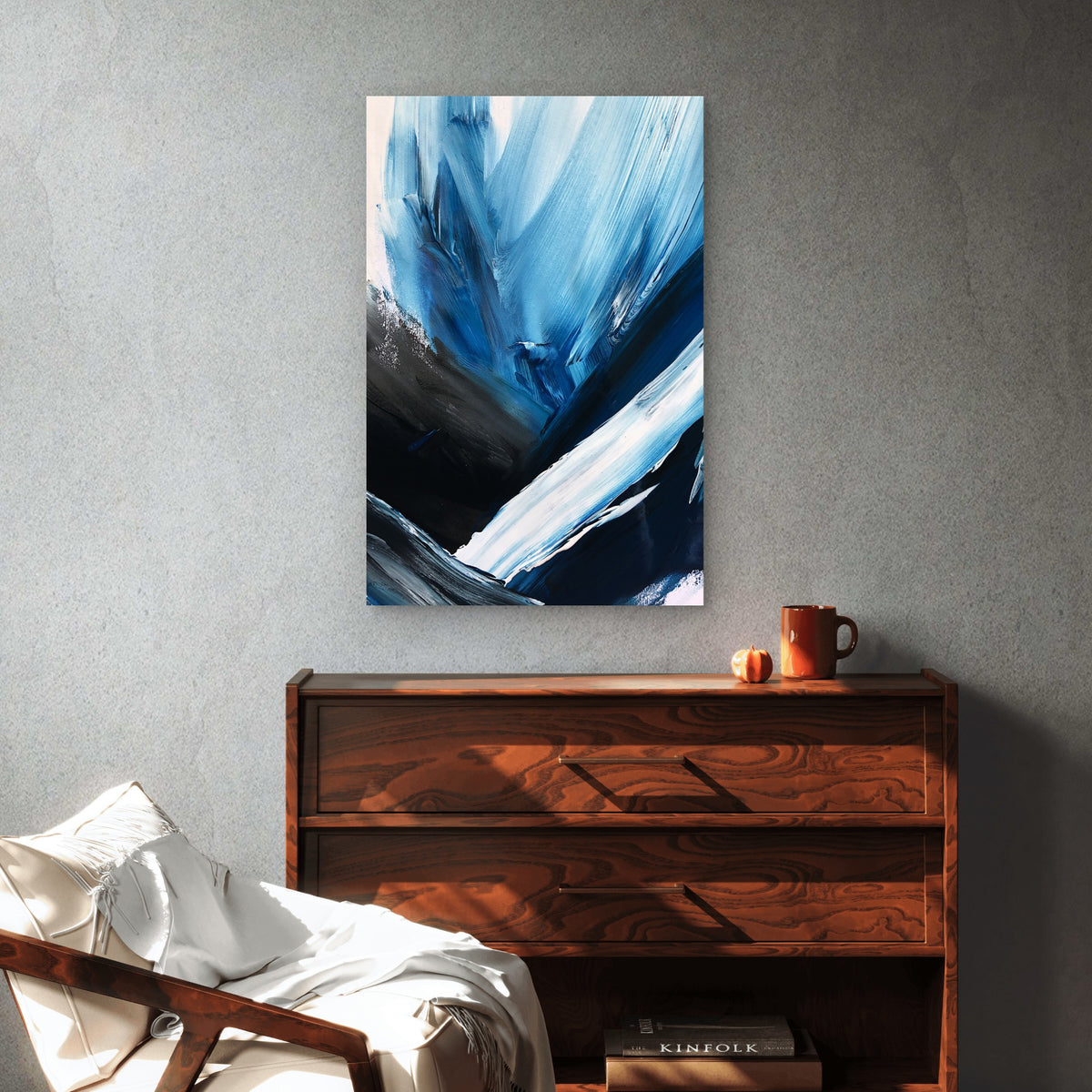 Deep Blue White Palette Stroke 60x90cm Metal Print Ready to Hang