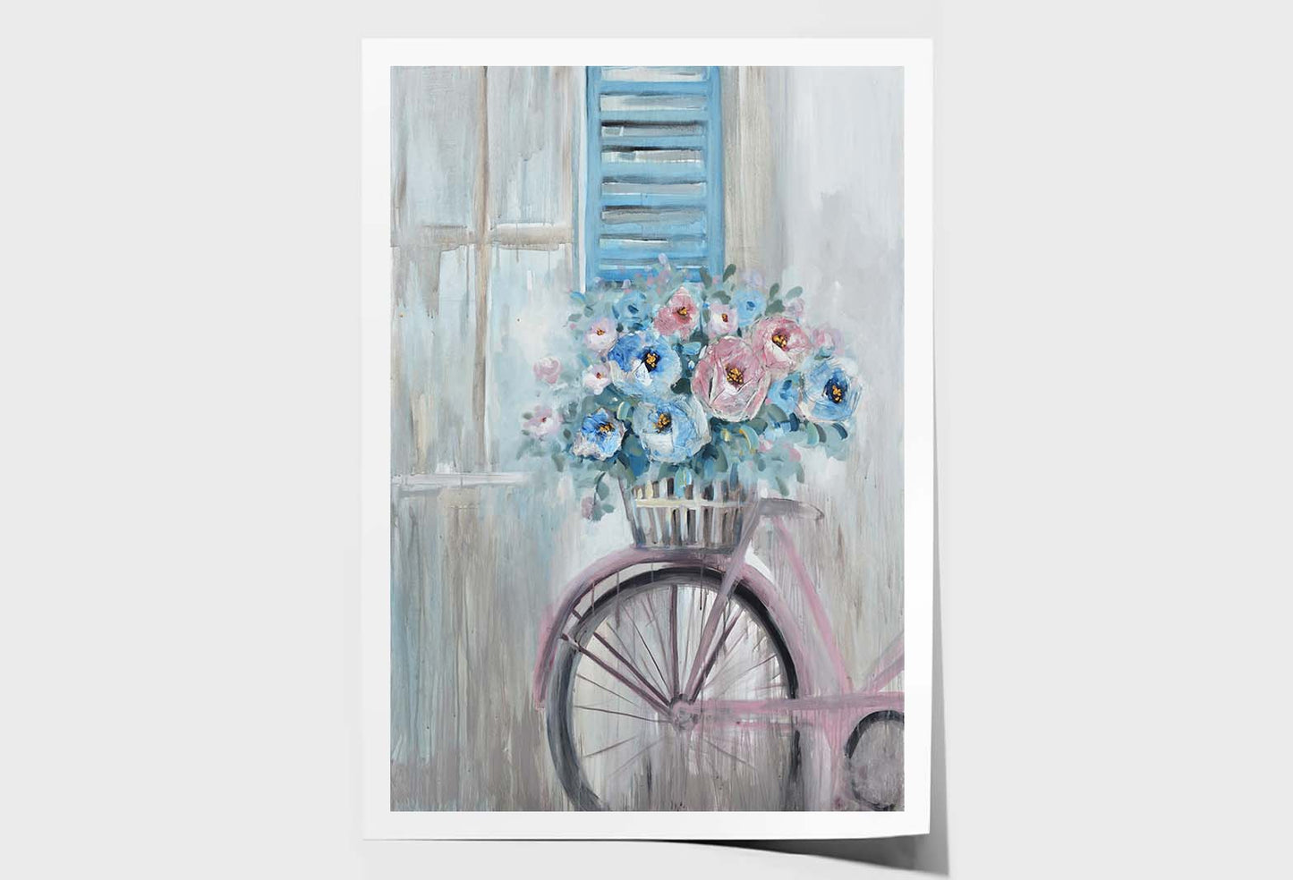 Blue Pink Flowers, Window & Bicycle Wall Art Limited Edition High Quality Print