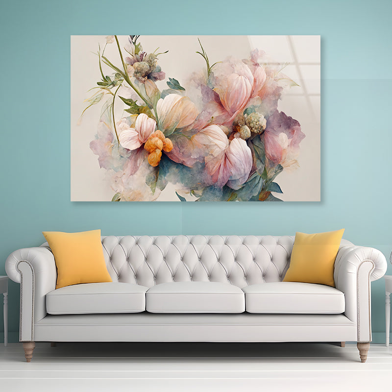 Pink and White Flowers Painting Acrylic Glass Print Tempered Glass Wall Art 100% Made in Australia Ready to Hang