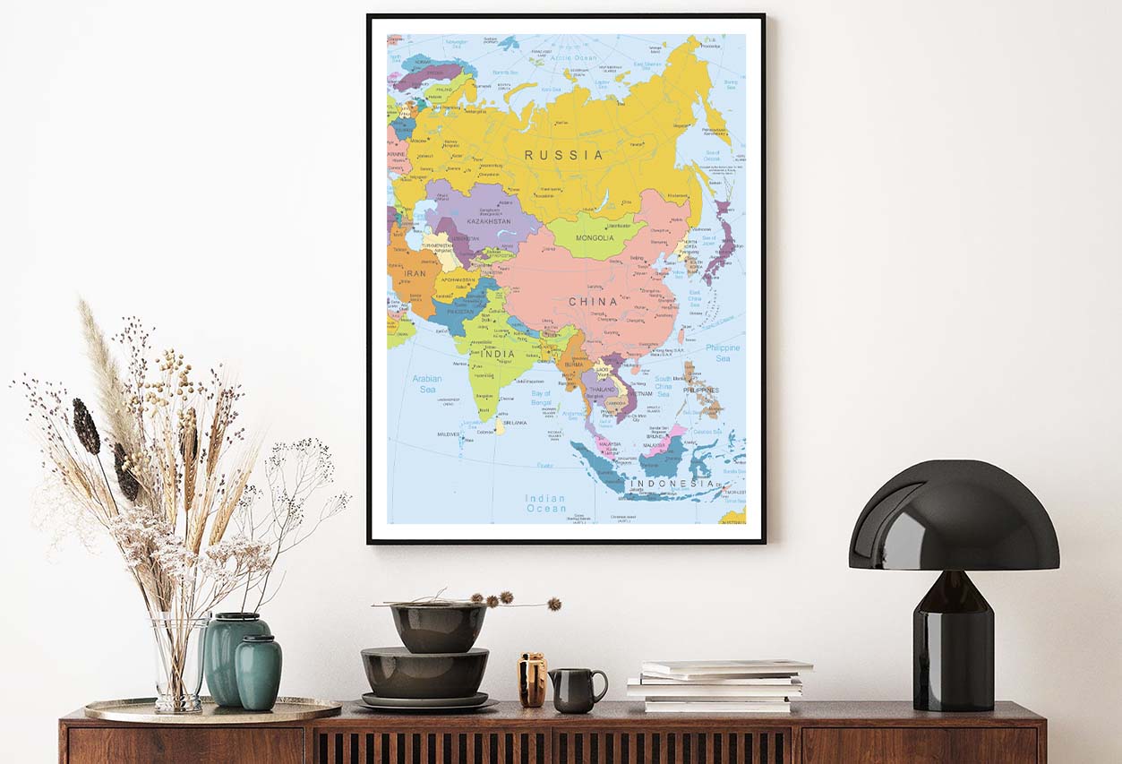 Asia Highly Detailed Map Home Decor Premium Quality Poster Print Choose Your Sizes