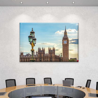 Big Ben Tower and Street Lamp Westminster Bridge Sunset London Wall Art Decor 100% Australian Made
