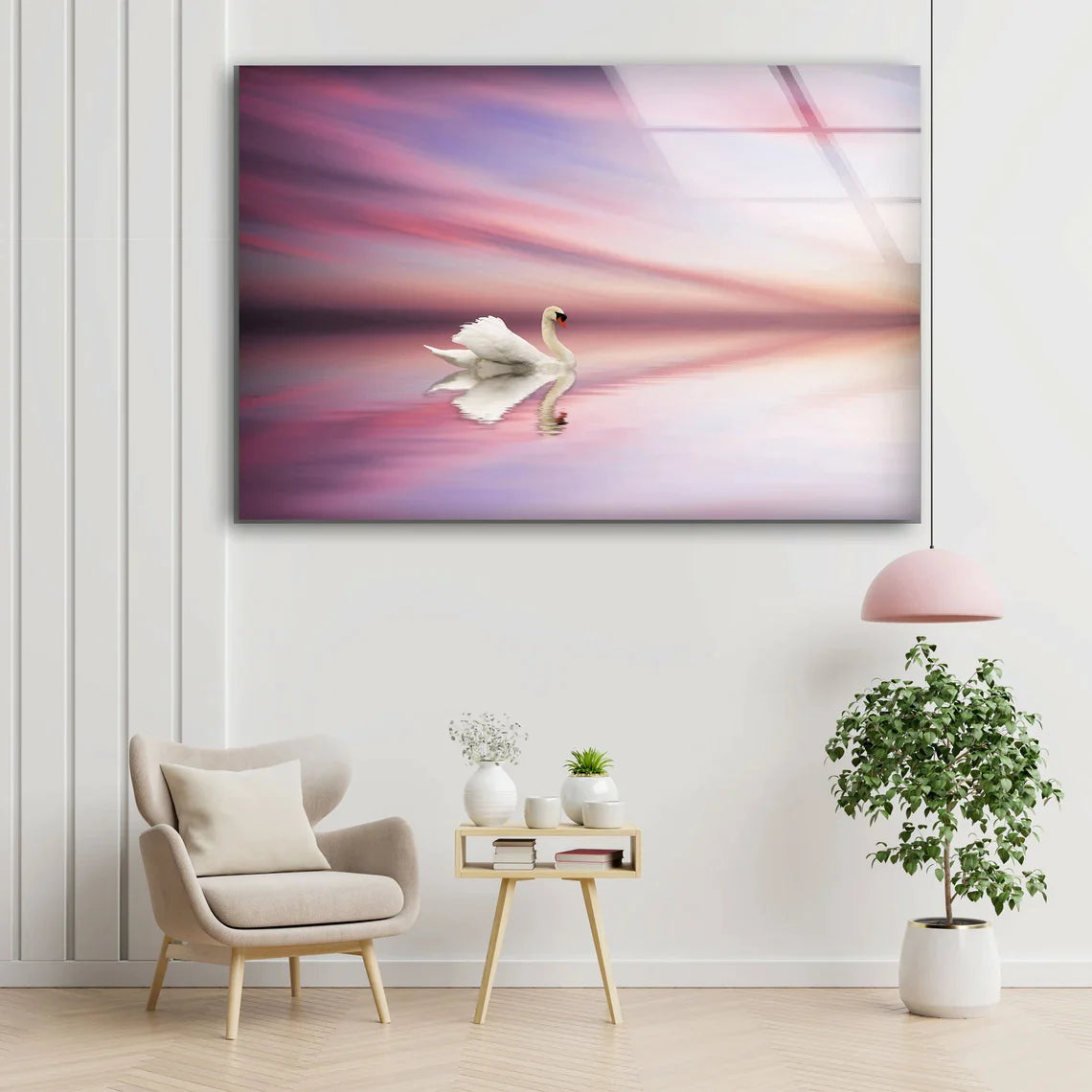 Swan on Lake Sunset UV Direct Aluminum Print Australian Made Quality