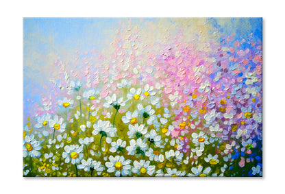 White Flowers Oil Painting Wall Art Limited Edition High Quality Print Stretched Canvas None