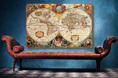 Vintage World Map UV Direct Aluminum Print Australian Made Quality