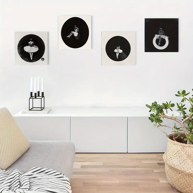 4pcs Black & White Balle Dancer Wall Art Canvas Framed