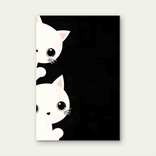 Cute Double Cat Pattern with Big Eyes 60x90cm Metal Print Ready to Hang - Bella Home Decor