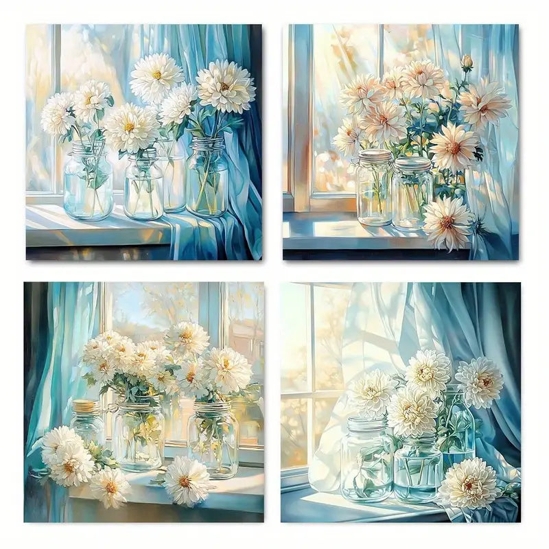 4pcs  Floral Picture Quality Texture Wall Art Canvas Framed