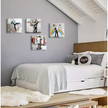 4pcs Graffiti Art Wall Decor Pop Art Wall Art Canvas Framed