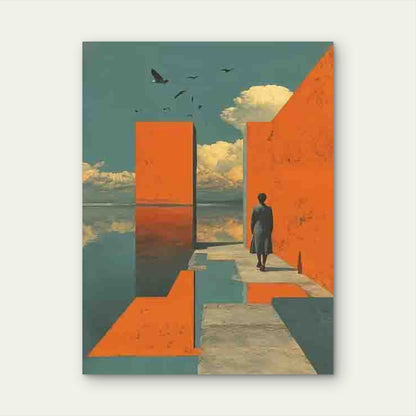 Blue & Burnt Orange Abstract 60x90cm Metal Print Ready to Hang