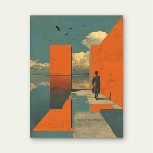 Blue & Burnt Orange Abstract 60x90cm Metal Print Ready to Hang