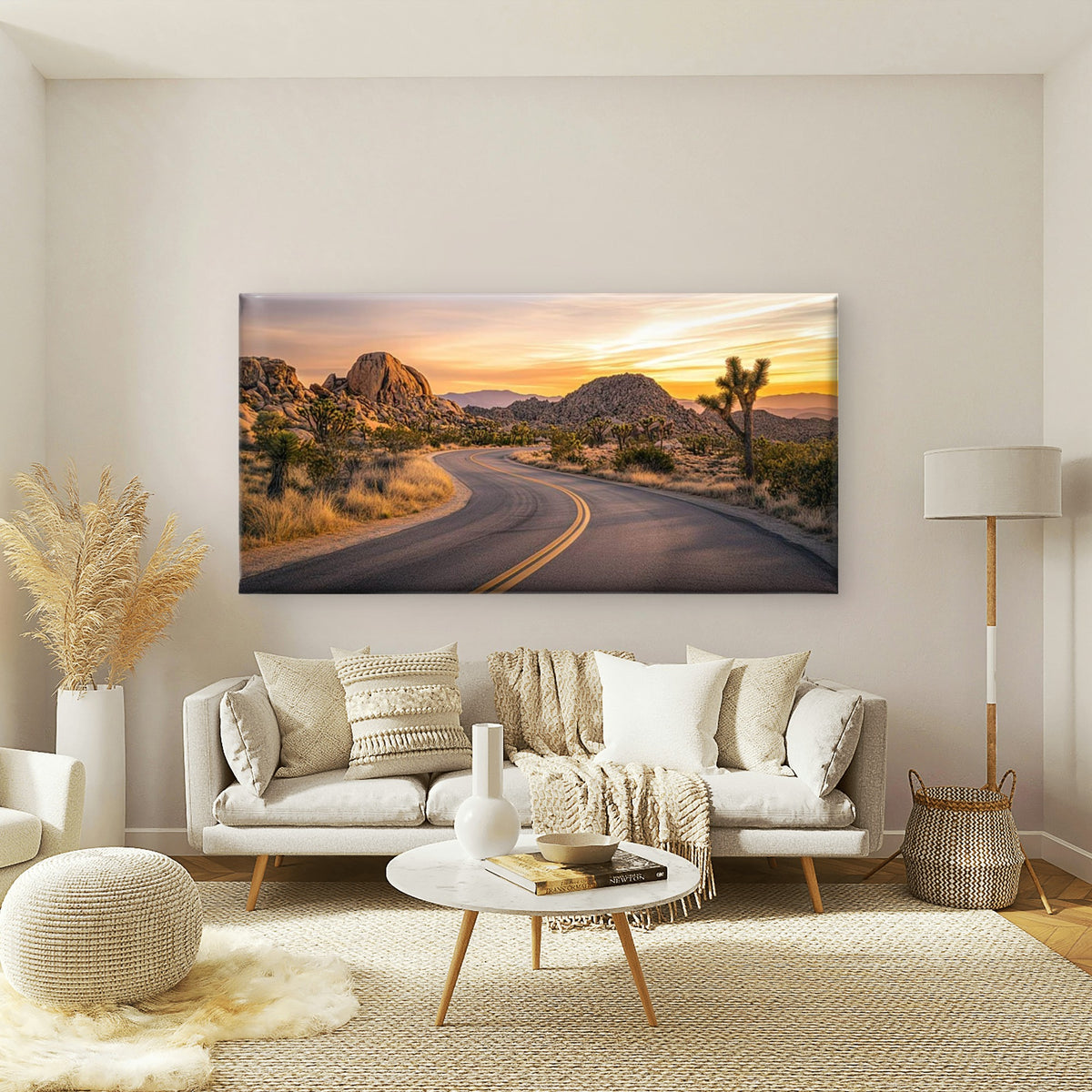 Sunsets On Desert Roads Wall Art Canvas Office Home Room Framed 120x60cm