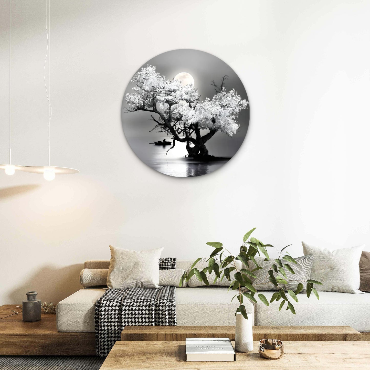 Bella Home Amazing Night View of Tree on Lake with Full Moon Acrylic Glass Rounded Print Tempered Glass Wall Art 100% Made in Australia Ready to Hang