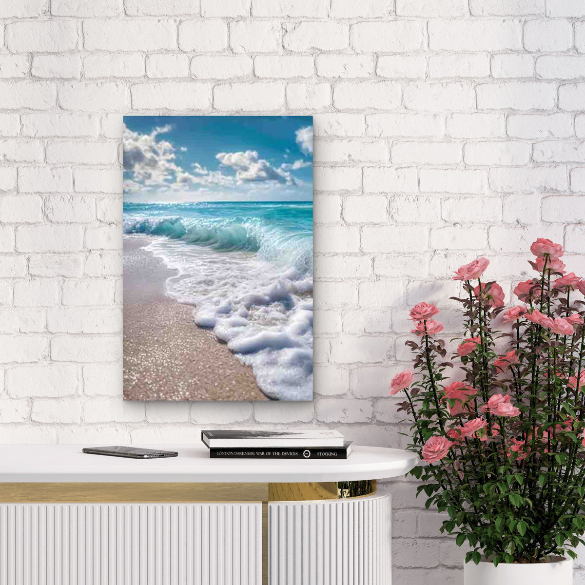 Sunlit Ocean Wave Shoreline Metal Print Ready to Hang