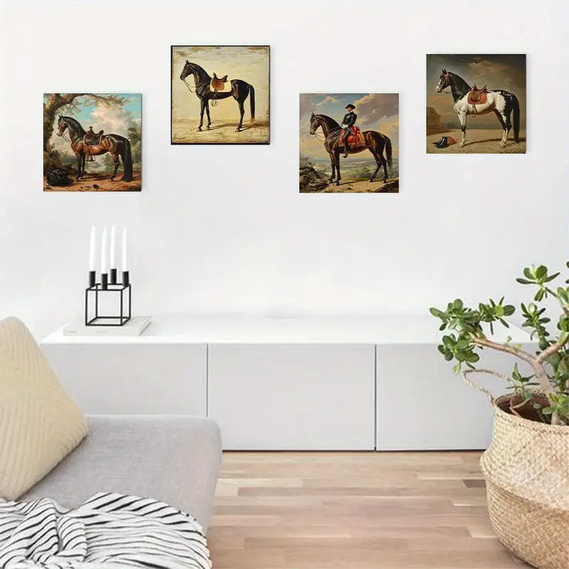 4pcs Horse Dog Deco for Living FG   Wall Art Canvas Framed