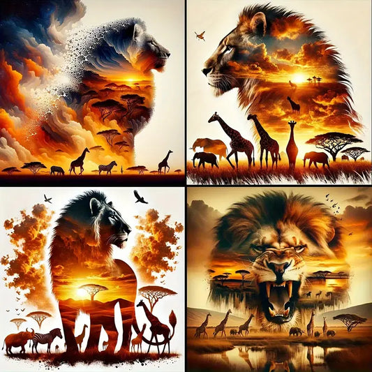 4pcs Forest King combination pattern Wall Art Canvas Framed