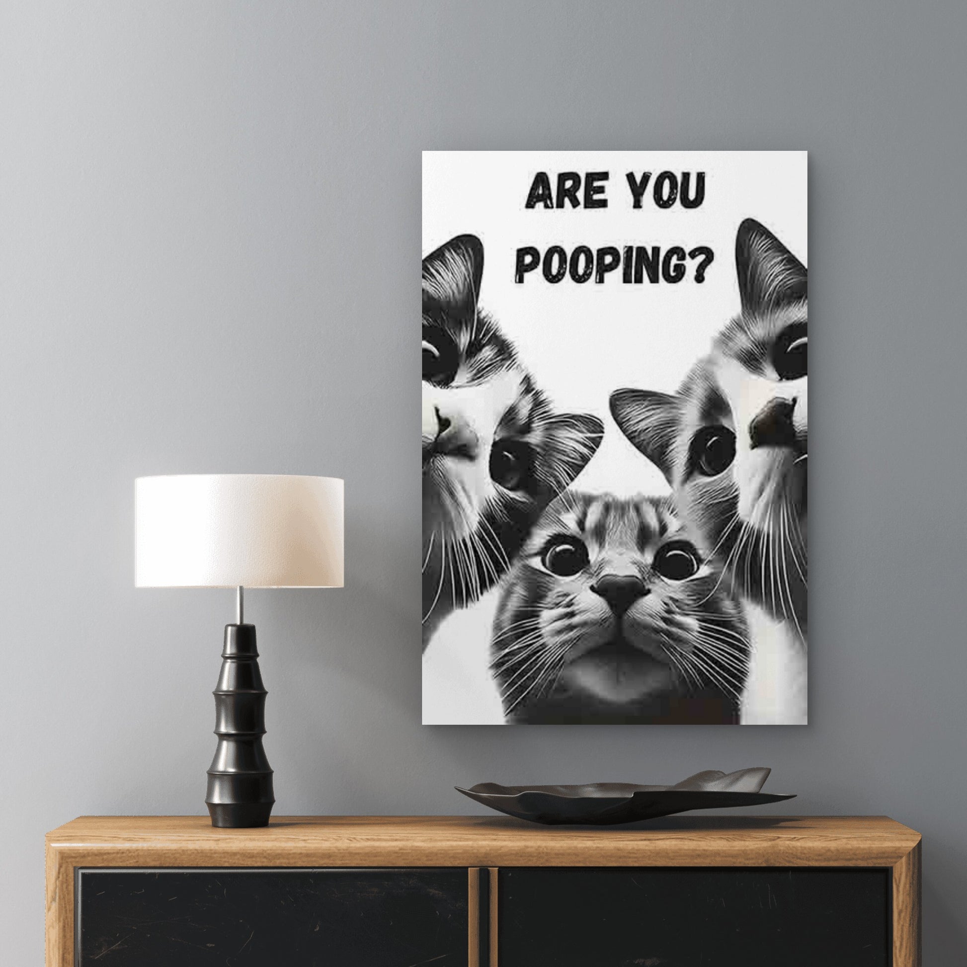 Three Wide-Eyed Cats with The Text ARE YOU POOPING 60x90cm Metal Print Ready to Hang - Bella Home Decor